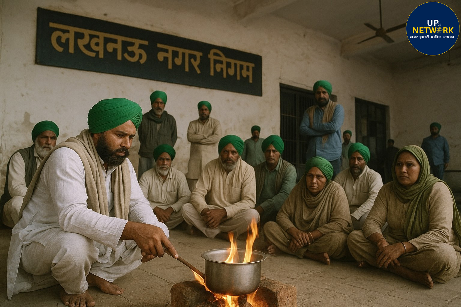 लखनऊ किसान प्रदर्शन: चूल्हा जलाते और FIR मांगते हुए