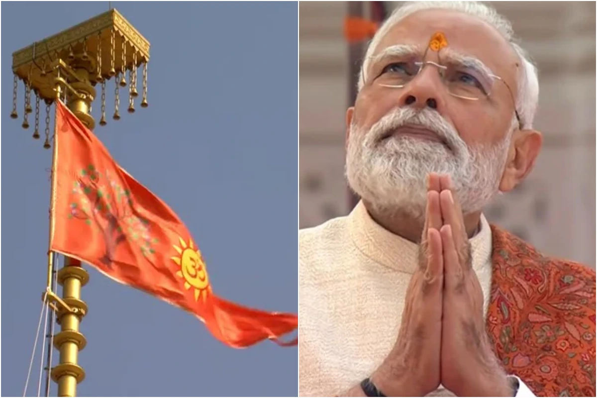 राम मंदिर ध्वजारोहण: शिखर पर ध्वज फहरा, मोदी भावुक