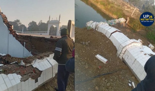 अयोध्या: JCB काम के दौरान मस्जिद मीनार ढही