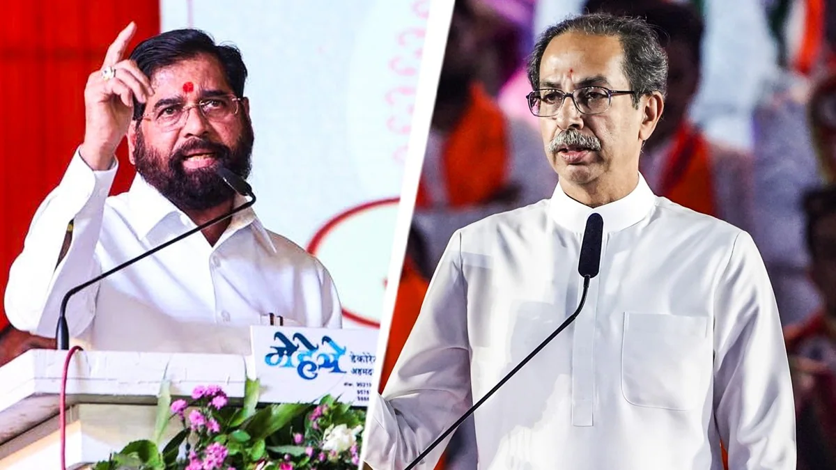 शिवसेना कार्यक्रम में भाषण देते एकनाथ शिंदे