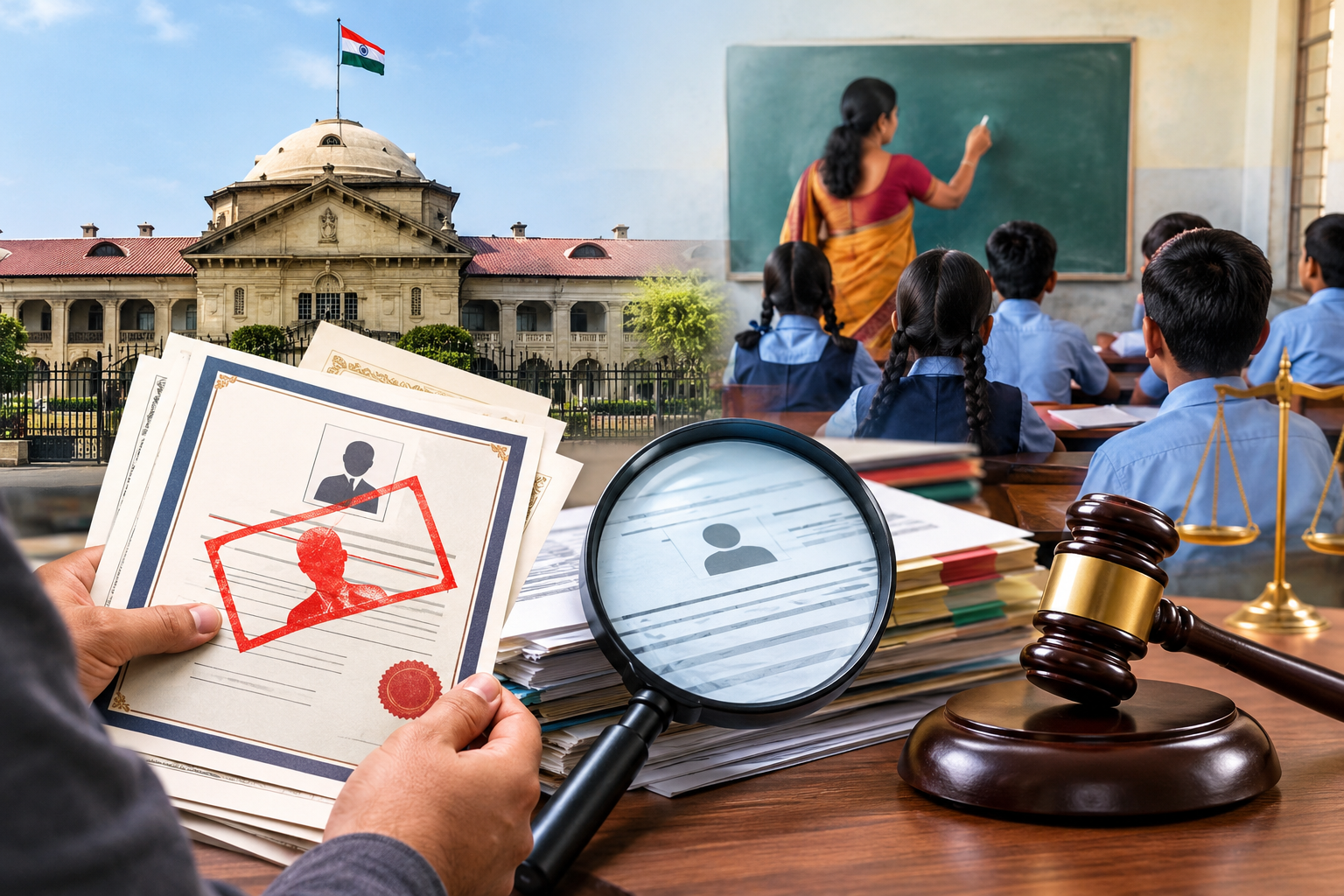 UP basic teachers certificate verification, fake teachers in Uttar Pradesh, Allahabad High Court teachers order, UP teacher recruitment investigation, teacher educational certificate verification, Basic Education Department UP, UP STF fake teacher case, teacher appointment documents, UP government school teachers,#UPNews #UttarPradesh #BasicEducation #TeacherRecruitment #AllahabadHighCourt #FakeTeachers #UPSTF #शिक्षकभर्ती #बेसिकशिक्षा #यूपीसमाचार #हाईकोर्ट,यूपी बेसिक शिक्षक जांच, फर्जी शिक्षक भर्ती, शिक्षकों के प्रमाणपत्रों की जांच, इलाहाबाद हाई कोर्ट, उत्तर प्रदेश शिक्षा विभाग, बेसिक शिक्षा विभाग, शिक्षक नियुक्ति पत्र, शैक्षणिक प्रमाणपत्र सत्यापन, एसटीएफ जांच, बीएसए, परिषदीय विद्यालय, अनामिका शुक्ला मामला, यूपी शिक्षक भर्ती जांच,