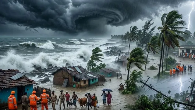 बंगाल की खाड़ी में विकसित हो रहे चक्रवात अर्णव की एआई से तैयार सांकेतिक तस्वीर।