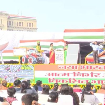 Republic Day parade with colorful decorations.